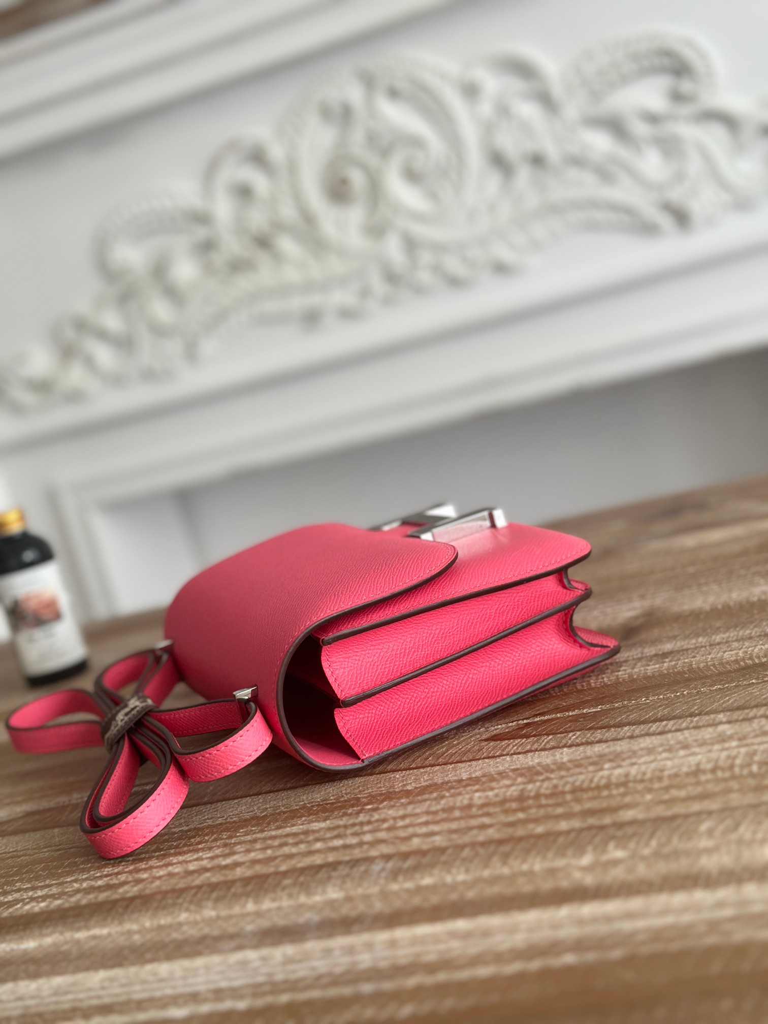 Hermes Constance handbag in Dark Pink Epsom leather with Silver accessories