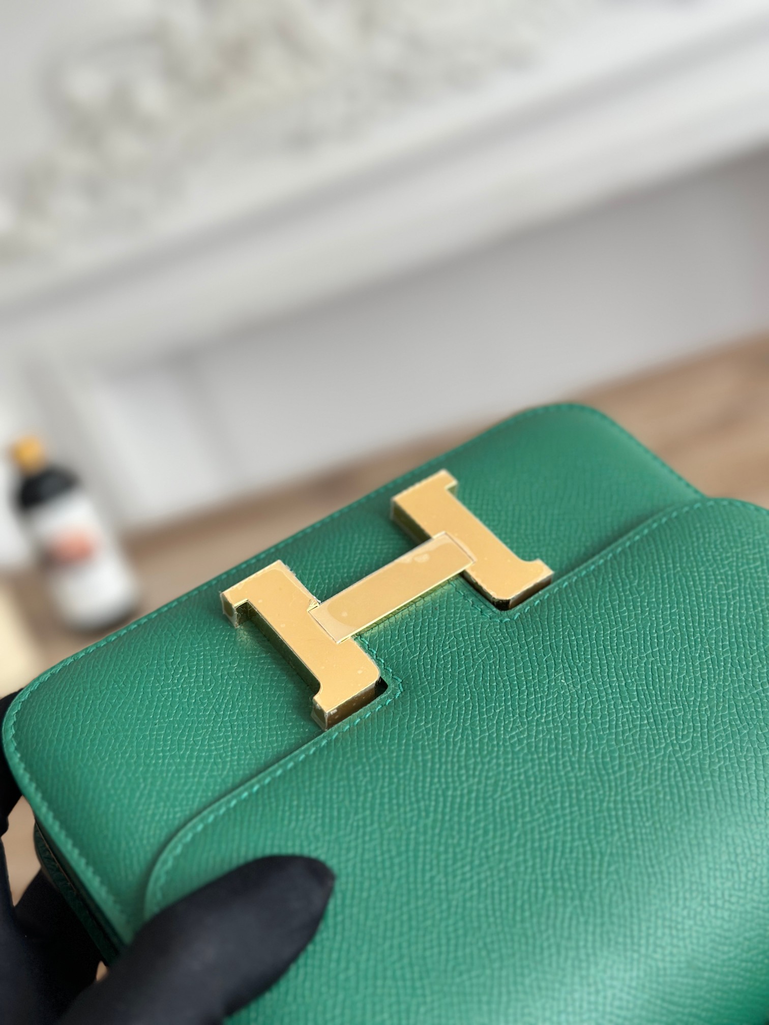 Hermes Constance handbag in Green Epsom leather with gold accessories