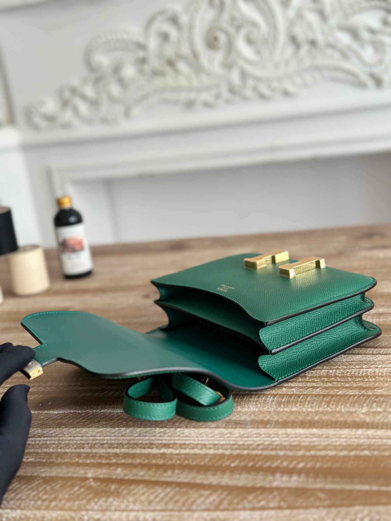 Hermes Constance handbag in Green Epsom leather with gold accessories