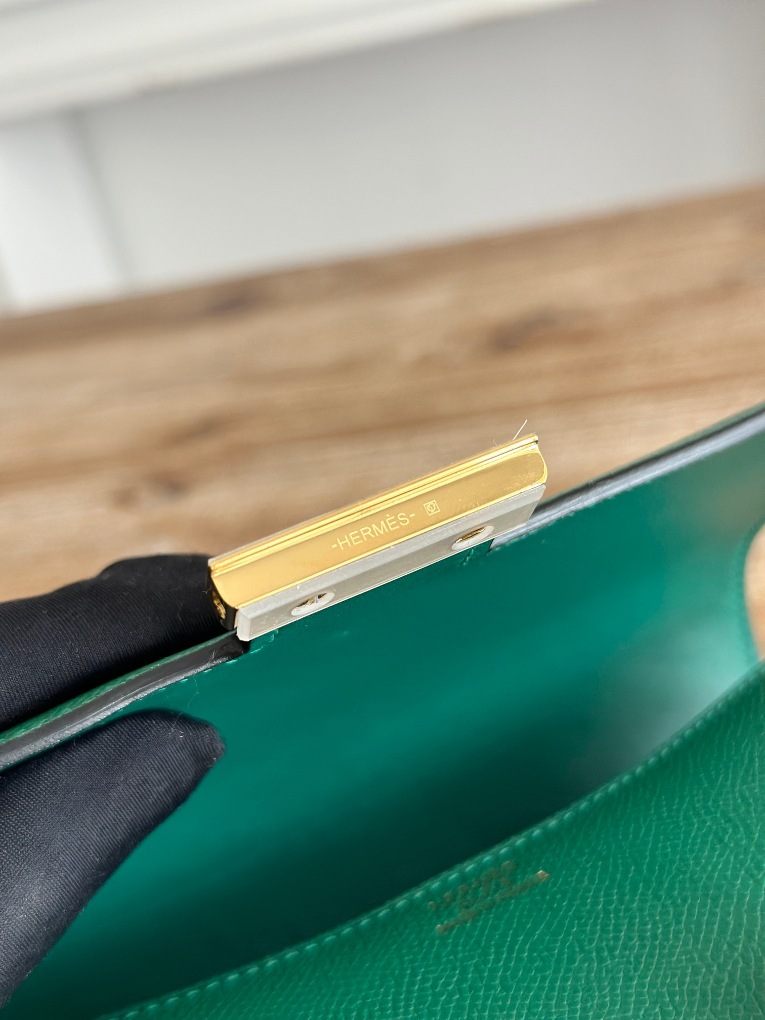 Hermes Constance handbag in Green Epsom leather with gold accessories