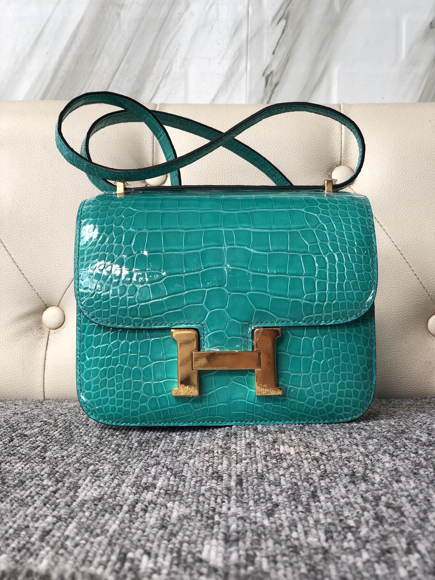 Hermes Constance Handbag Matte Alligator 18 Blue