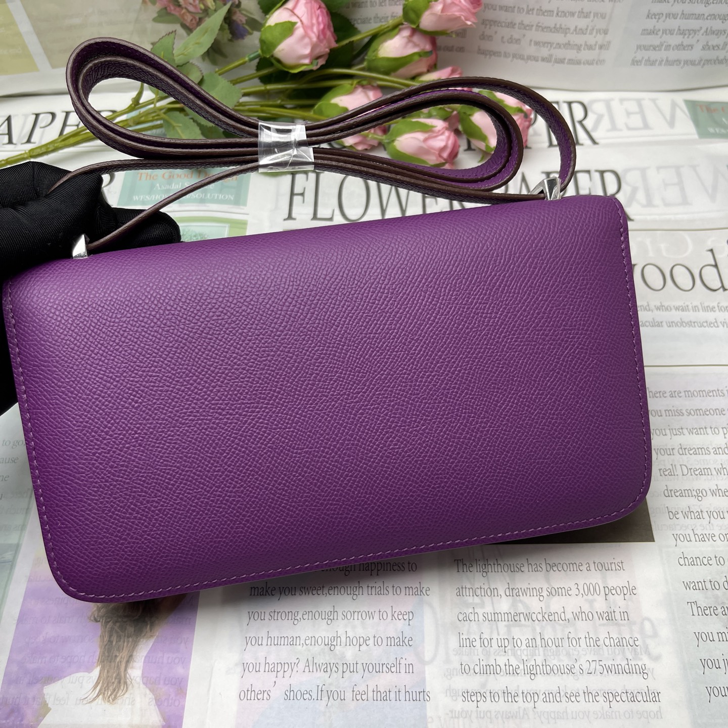 Hermes Constance Rectangular Flap Bag in Purple logo Silver