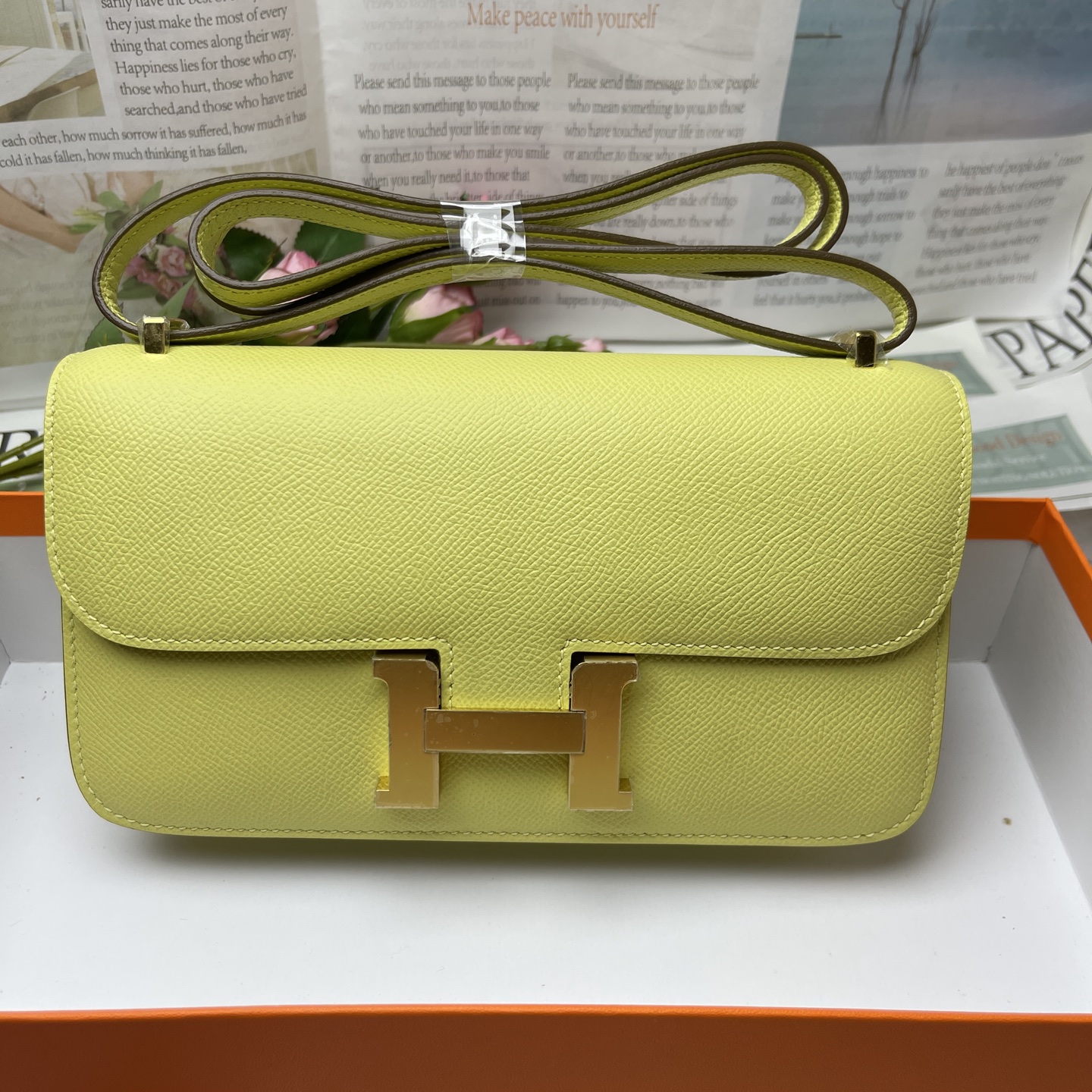 Hermes Constance Rectangular Flap Bag logo Gold