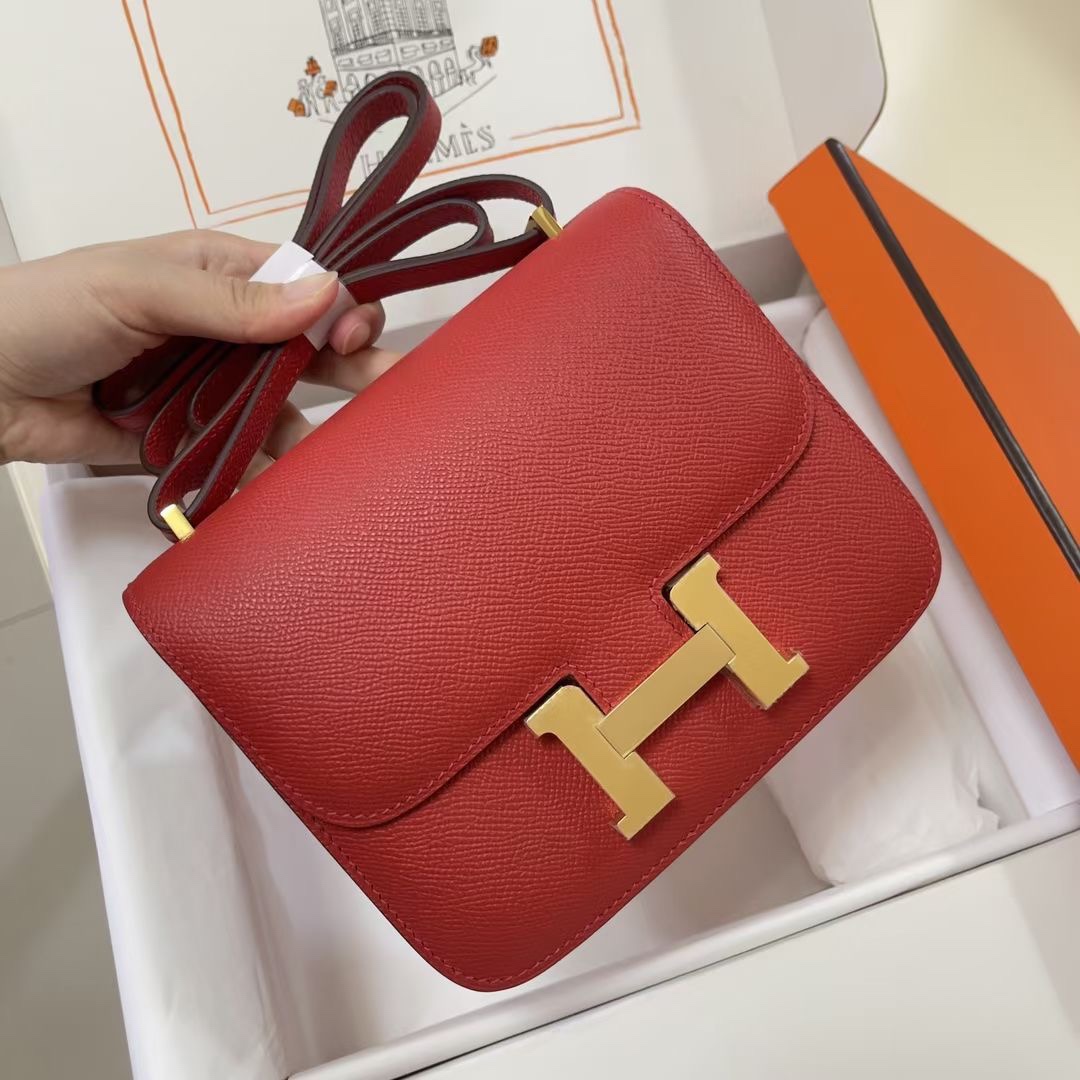 Hermes Constance super quality red epsom leather handbag size 18cm