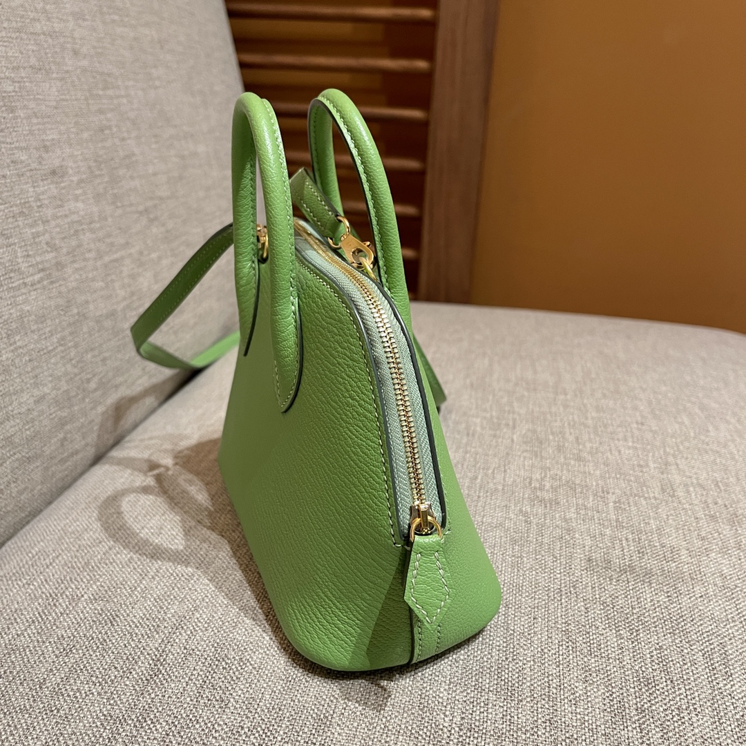 Hermes cute Mini Bolide bowling ball 18cm green - silver buckle