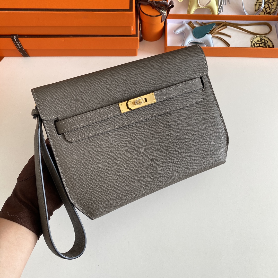 Hermes Depeche 25 Gris Etain Togo With Gold Hardware