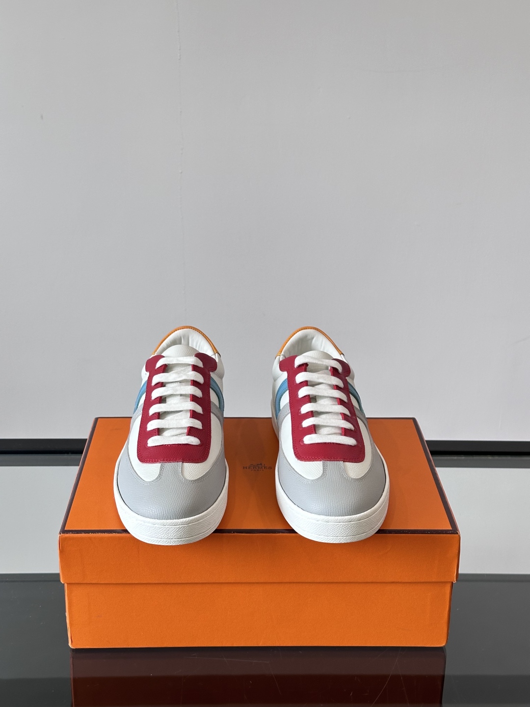 Hermes  Epsom Mens Boomerang Sneakers Multicolore red White