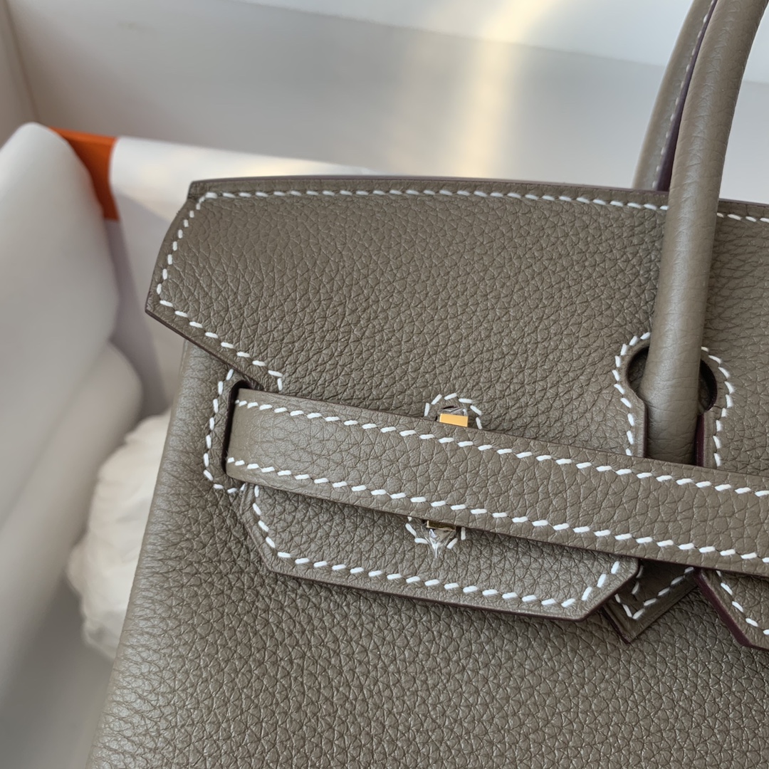 Hermes Etoupe Togo Birkin 25 Gold Hardware Women's Handbag