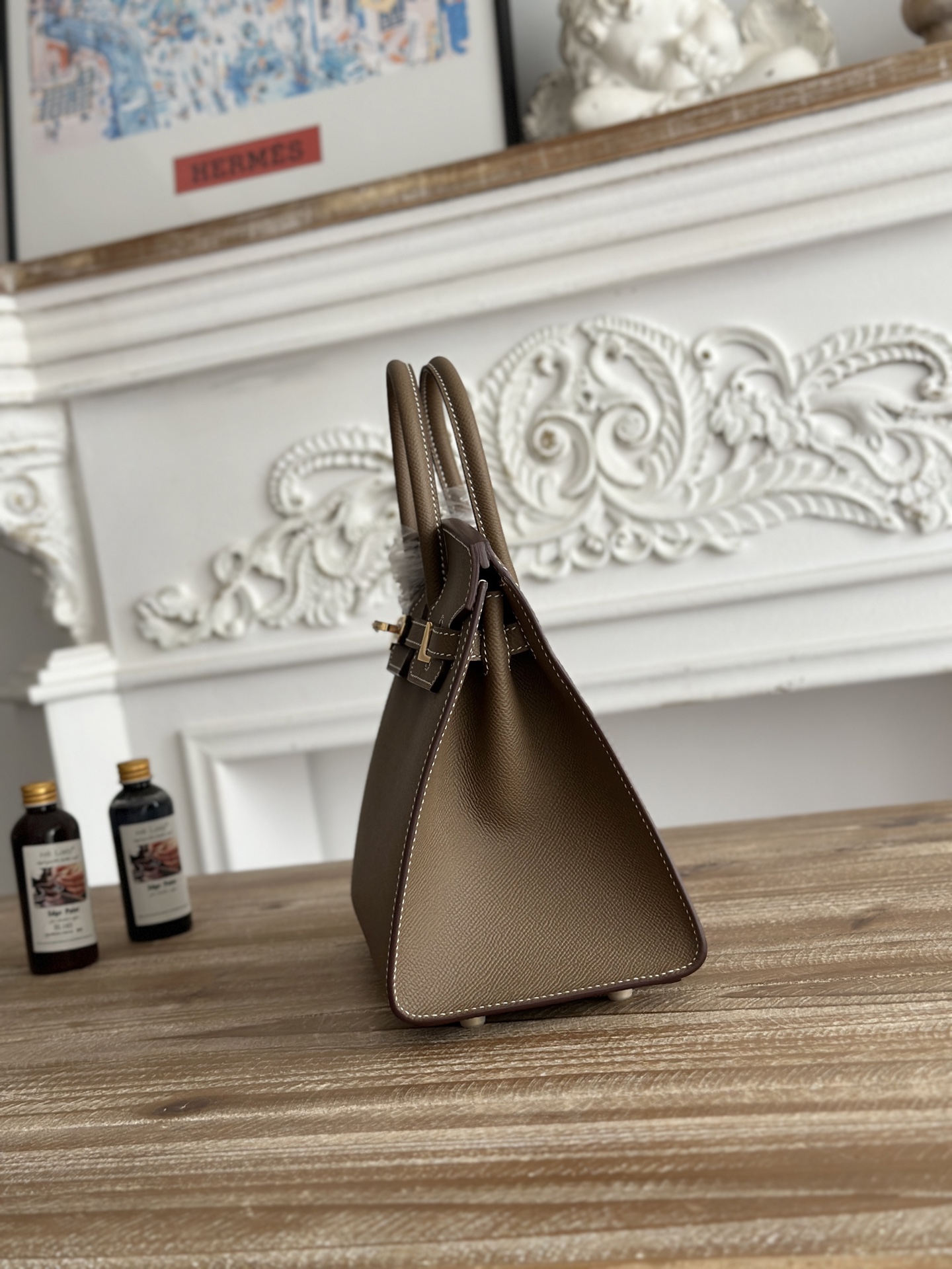 Hermes Etoupe Togo Birkin 25 Gold Hardware Women's Handbag