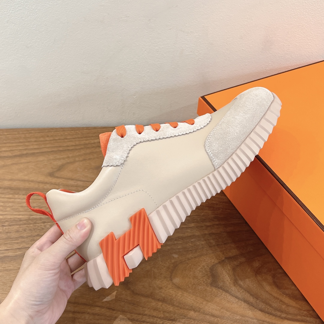 Hermes  Goatskin Suede Goatskin Bouncing Sneakers  Beige Sarrasin