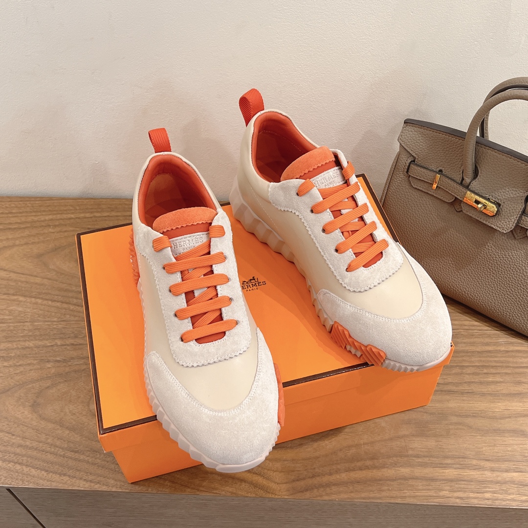 Hermes  Goatskin Suede Goatskin Bouncing Sneakers  Beige Sarrasin