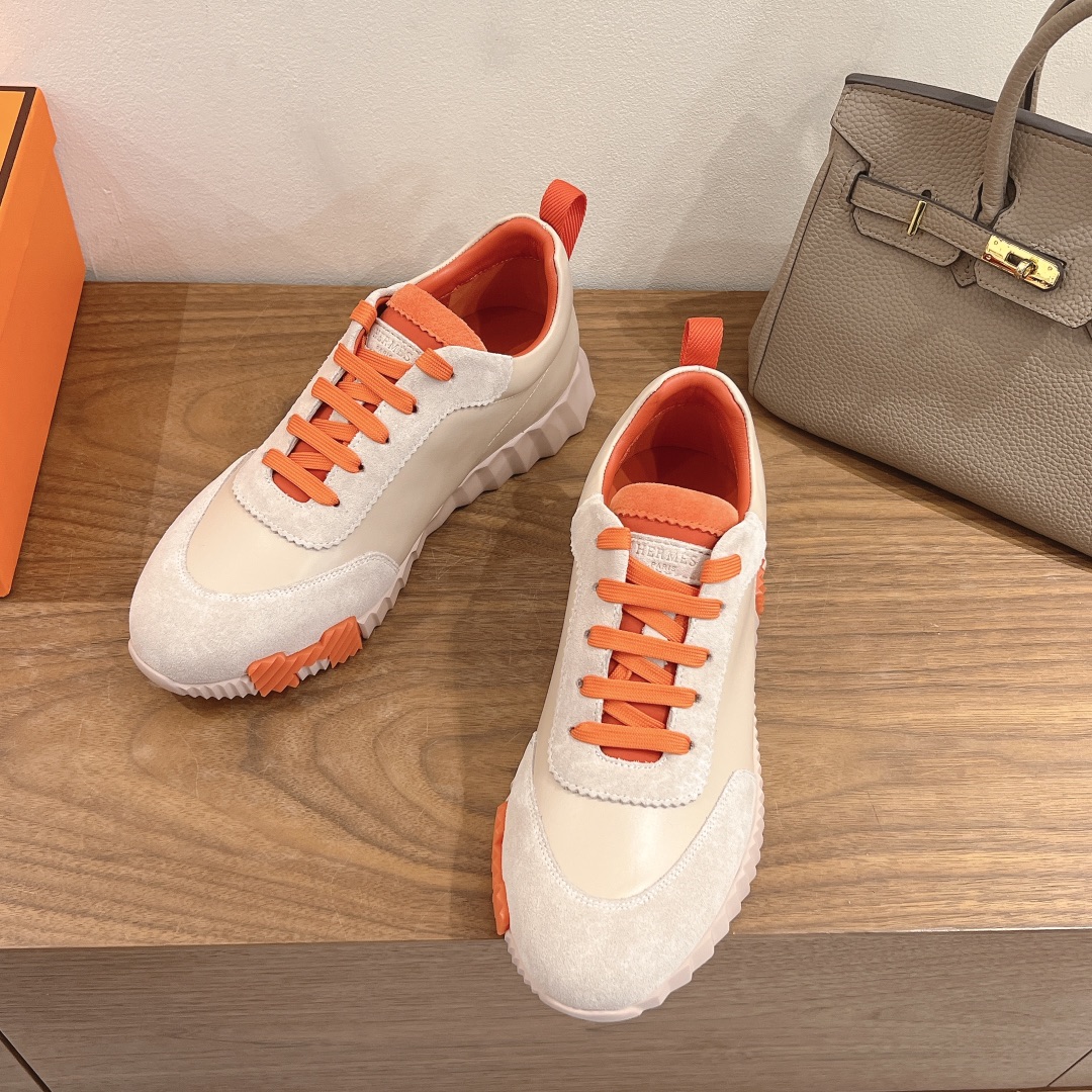 Hermes  Goatskin Suede Goatskin Bouncing Sneakers  Beige Sarrasin