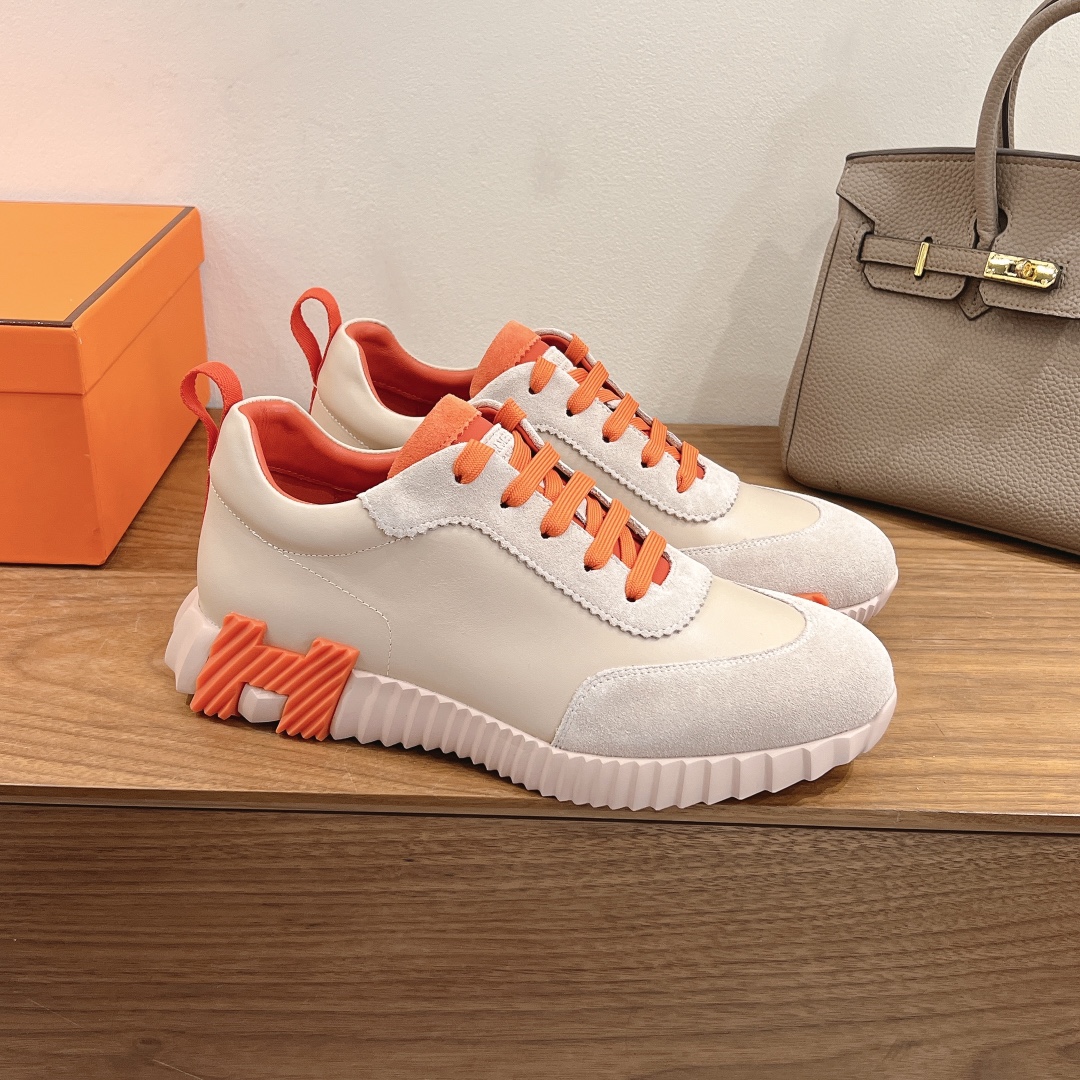 Hermes  Goatskin Suede Goatskin Bouncing Sneakers  Beige Sarrasin