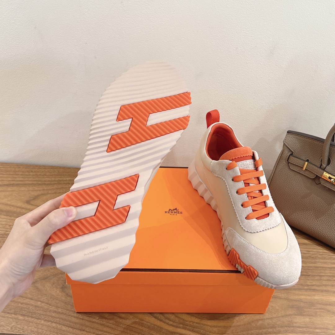Hermes  Goatskin Suede Goatskin Bouncing Sneakers  Beige Sarrasin