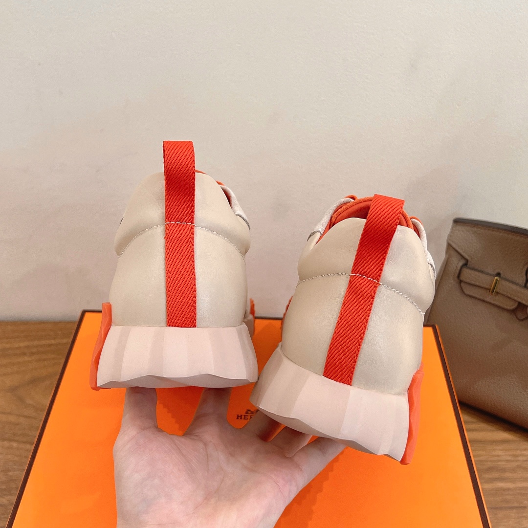 Hermes  Goatskin Suede Goatskin Bouncing Sneakers  Beige Sarrasin