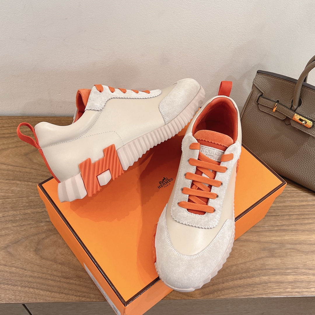 Hermes  Goatskin Suede Goatskin Bouncing Sneakers  Beige Sarrasin