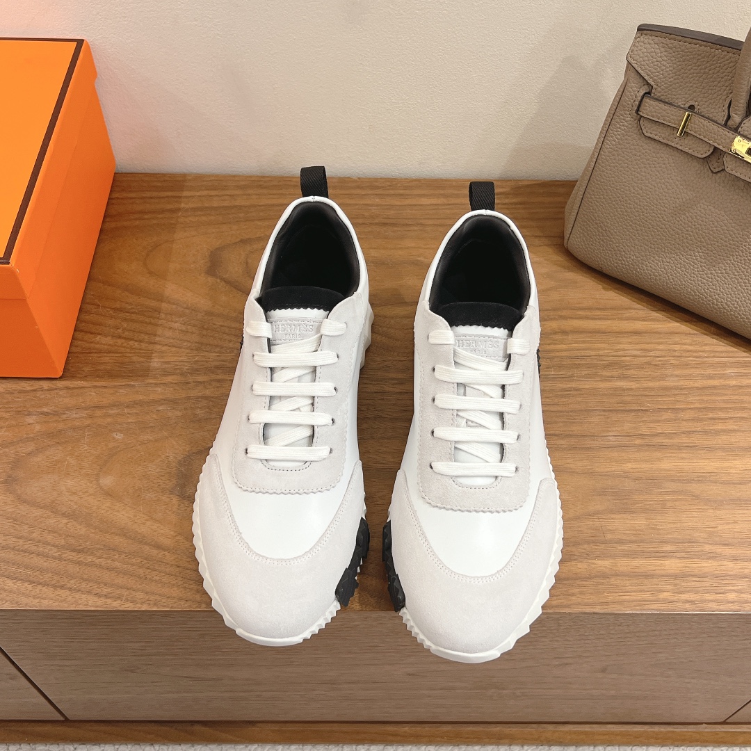Hermes  Goatskin Suede Goatskin Bouncing Sneakers White