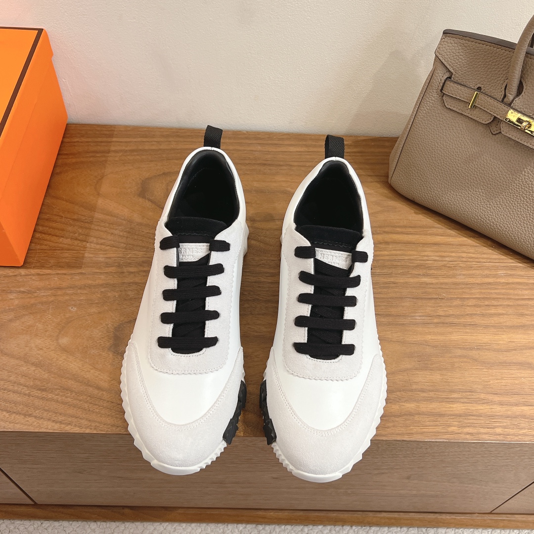 Hermès Iroquois White Leather Sneakers - Black Laces