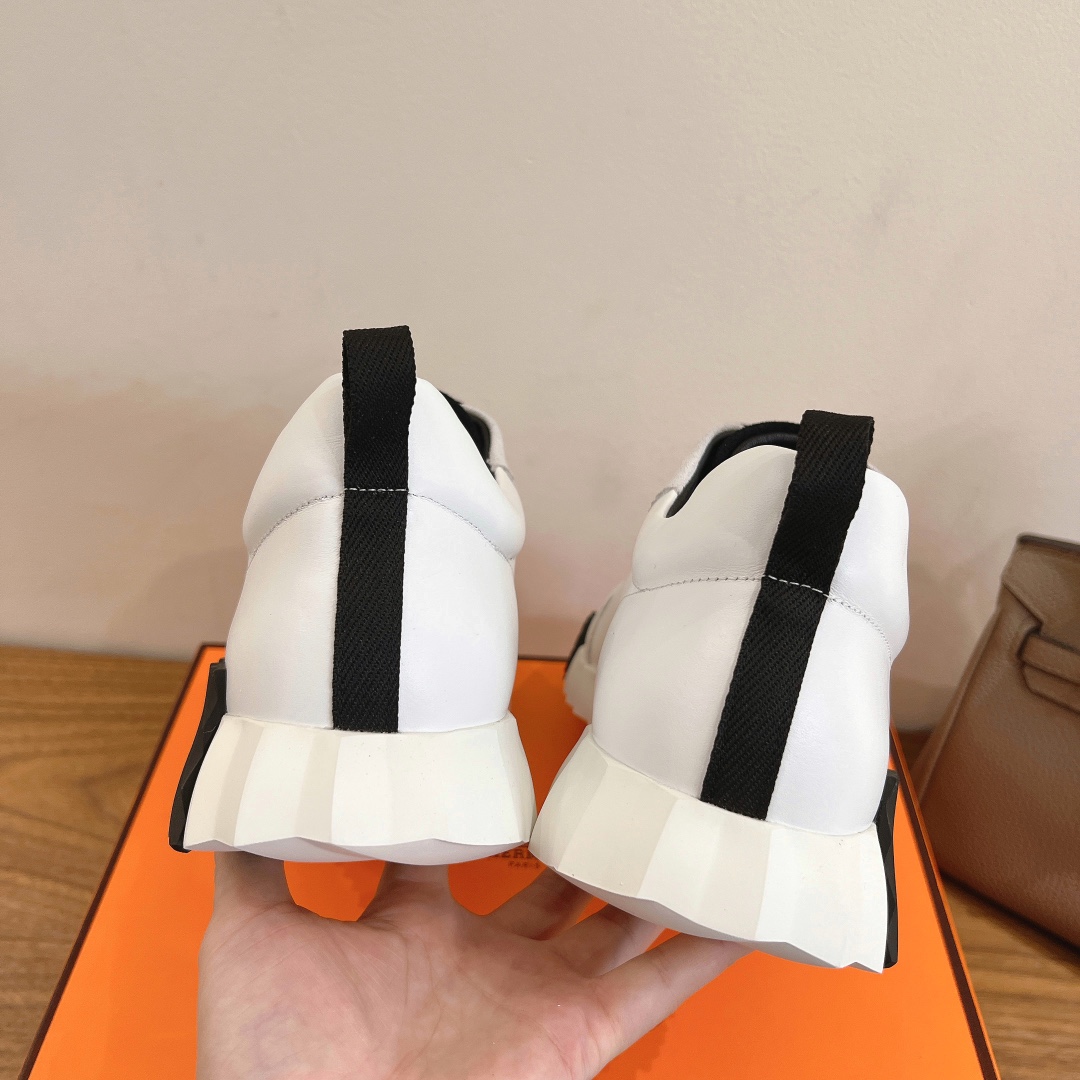 Hermes  Goatskin Suede Goatskin Bouncing Sneakers  White Black