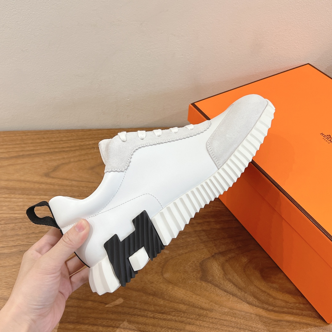 Hermes  Goatskin Suede Goatskin Womens Bouncing Sneakers White