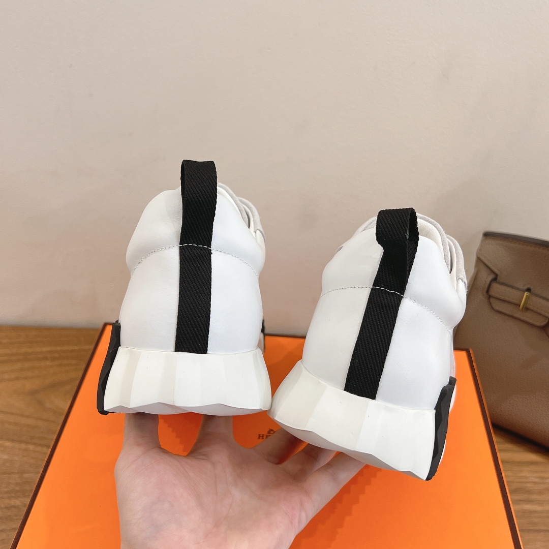 Hermes  Goatskin Suede Goatskin Womens Bouncing Sneakers White