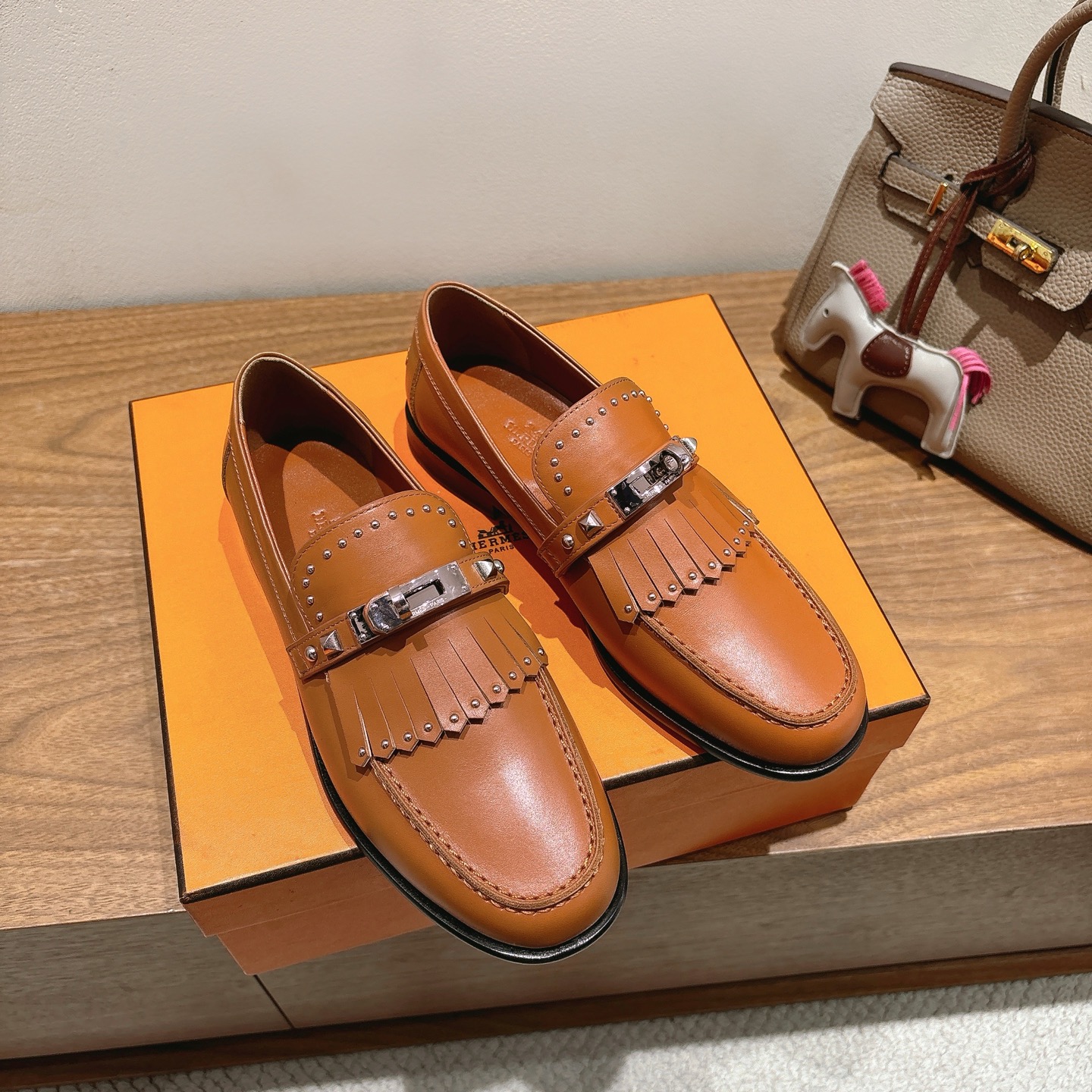 Hermes  Goatskin Womens Royal Loafers  Naturel