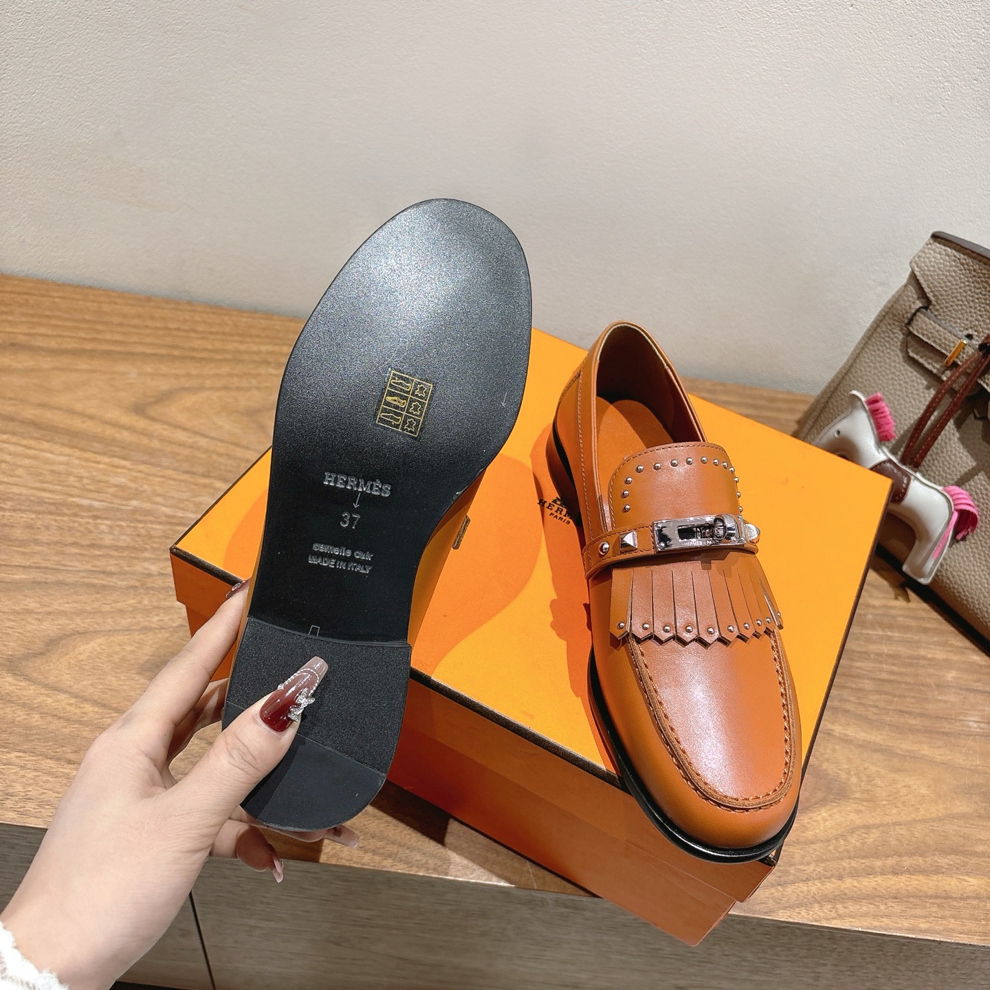 Hermes  Goatskin Womens Royal Loafers  Naturel