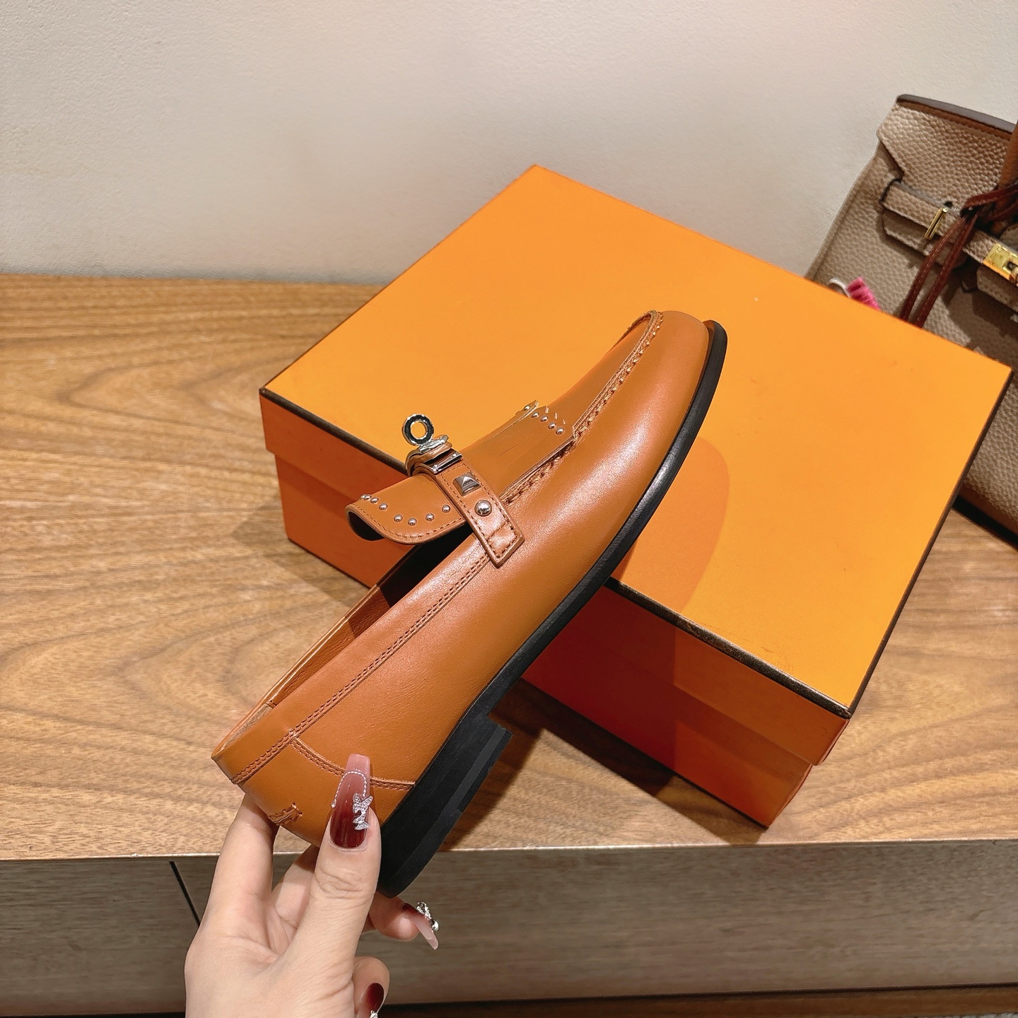 Hermes  Goatskin Womens Royal Loafers  Naturel