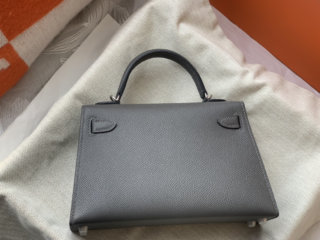 Hermes Gris Meyer/Noir Mini Kelly 20 Verso Epsom Palladium