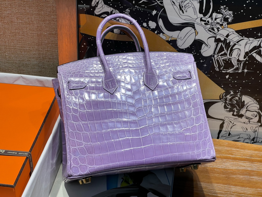 HERMES Hermes Brikin 25cm Crocodile Skin Taro Purple