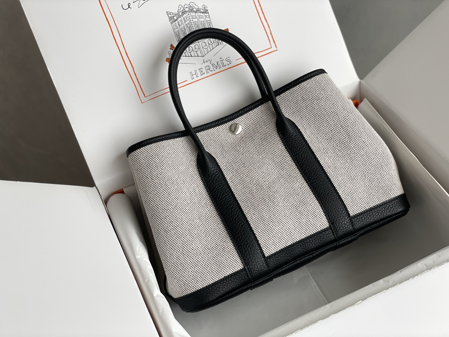Hermes Hermes Garden Party PM Canvas Leather Tote Black