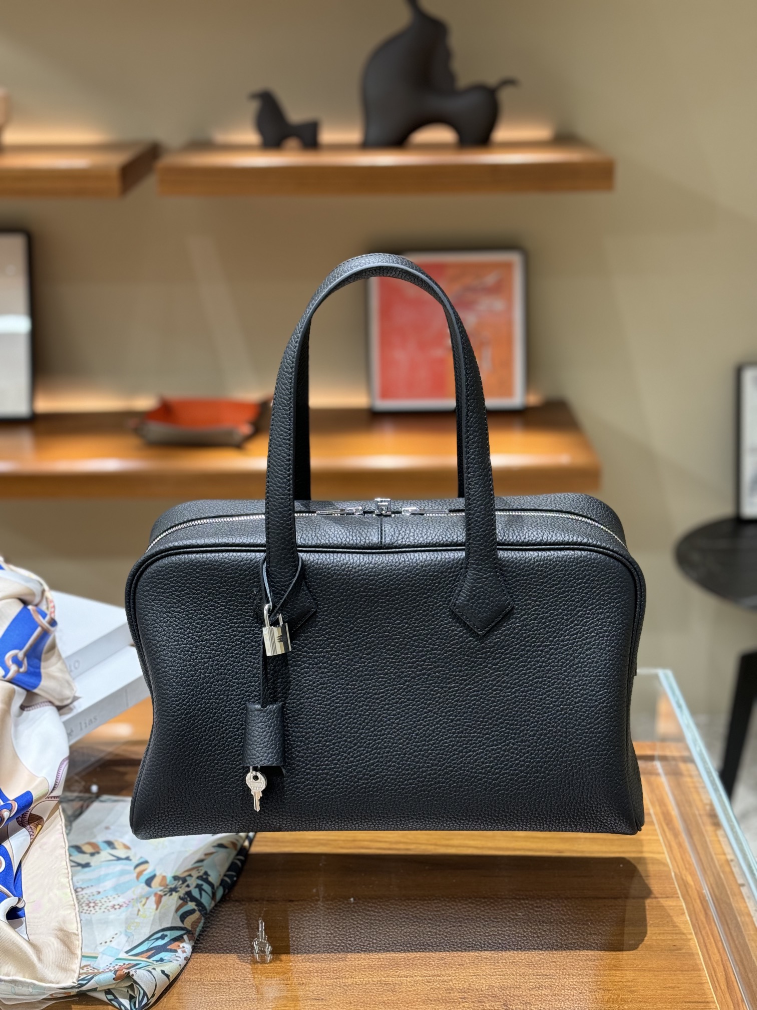 Hermes Hermes Victoria 2 35 Handbag Black Leather