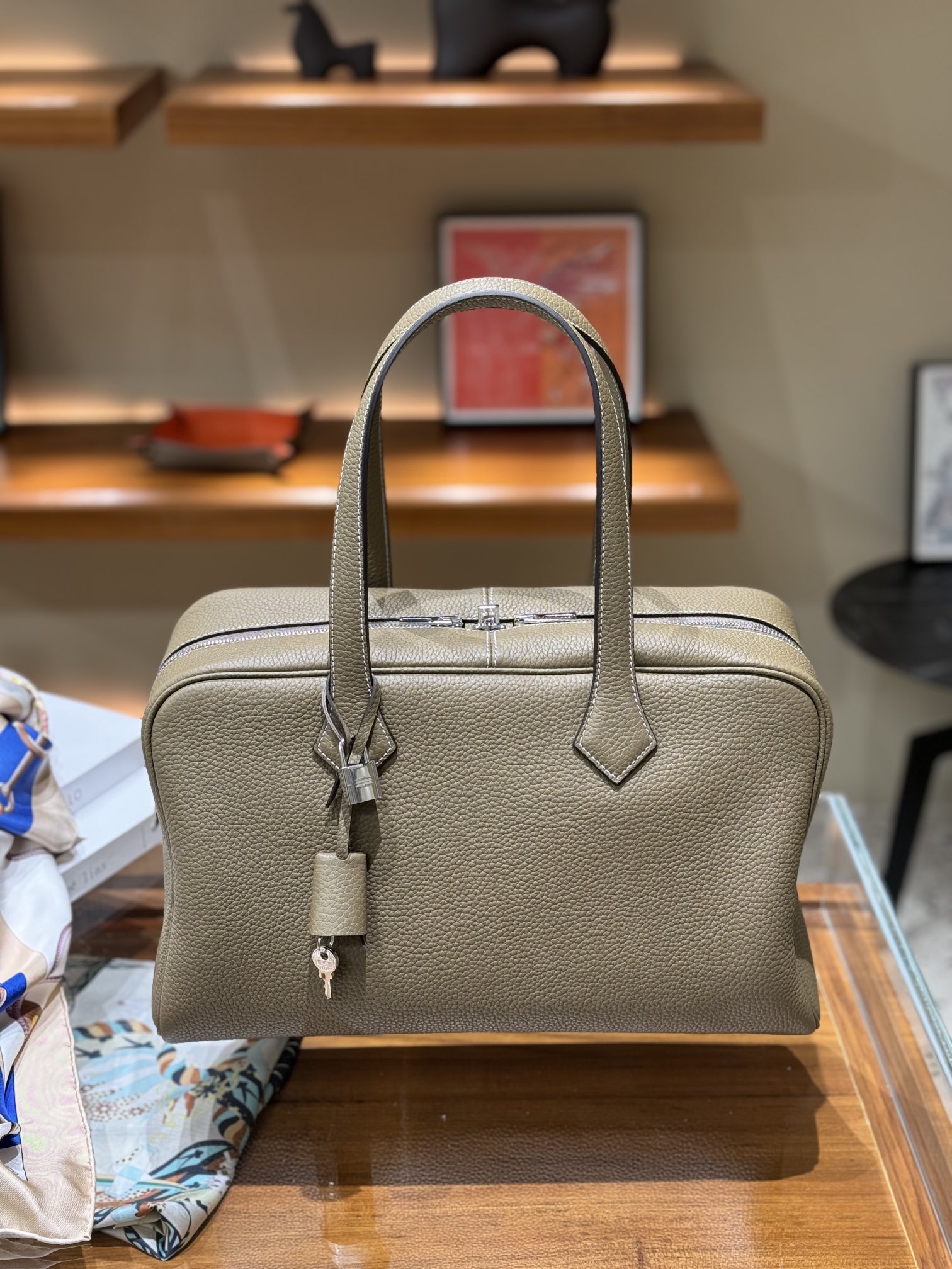 Hermes Hermes Victoria 2 35 Handbag Gray Leather