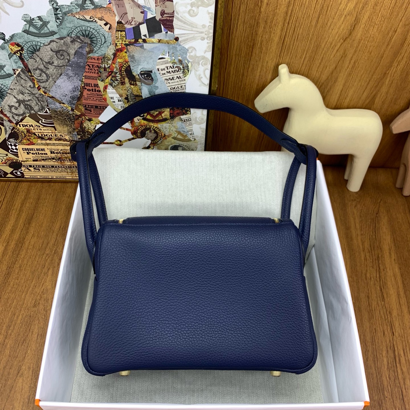 Hermes Lindy 26cm Clemence 2Z Blue Nuit PHW