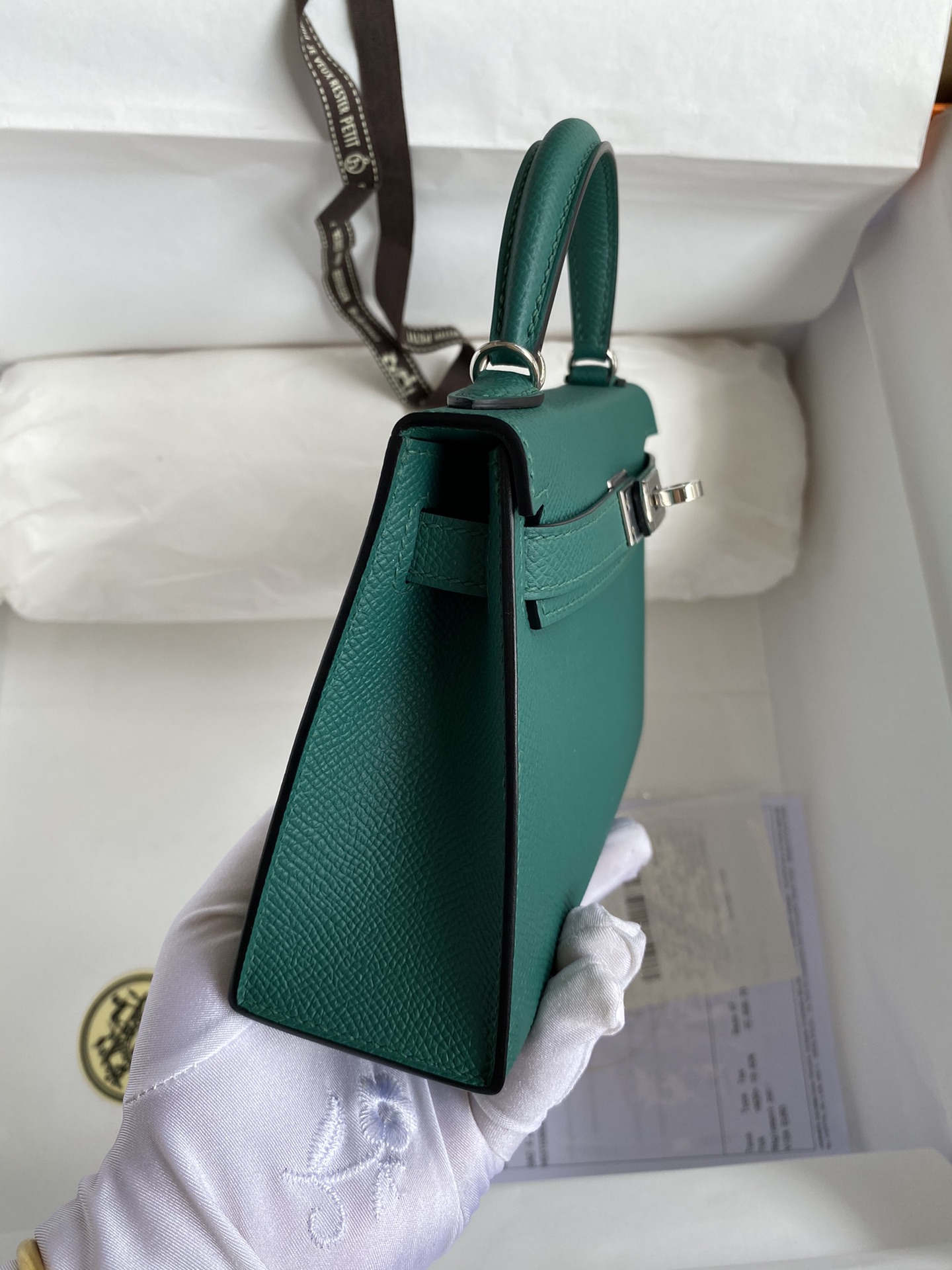 Hermes Malachite Epsom Kelly Mini II Handmade