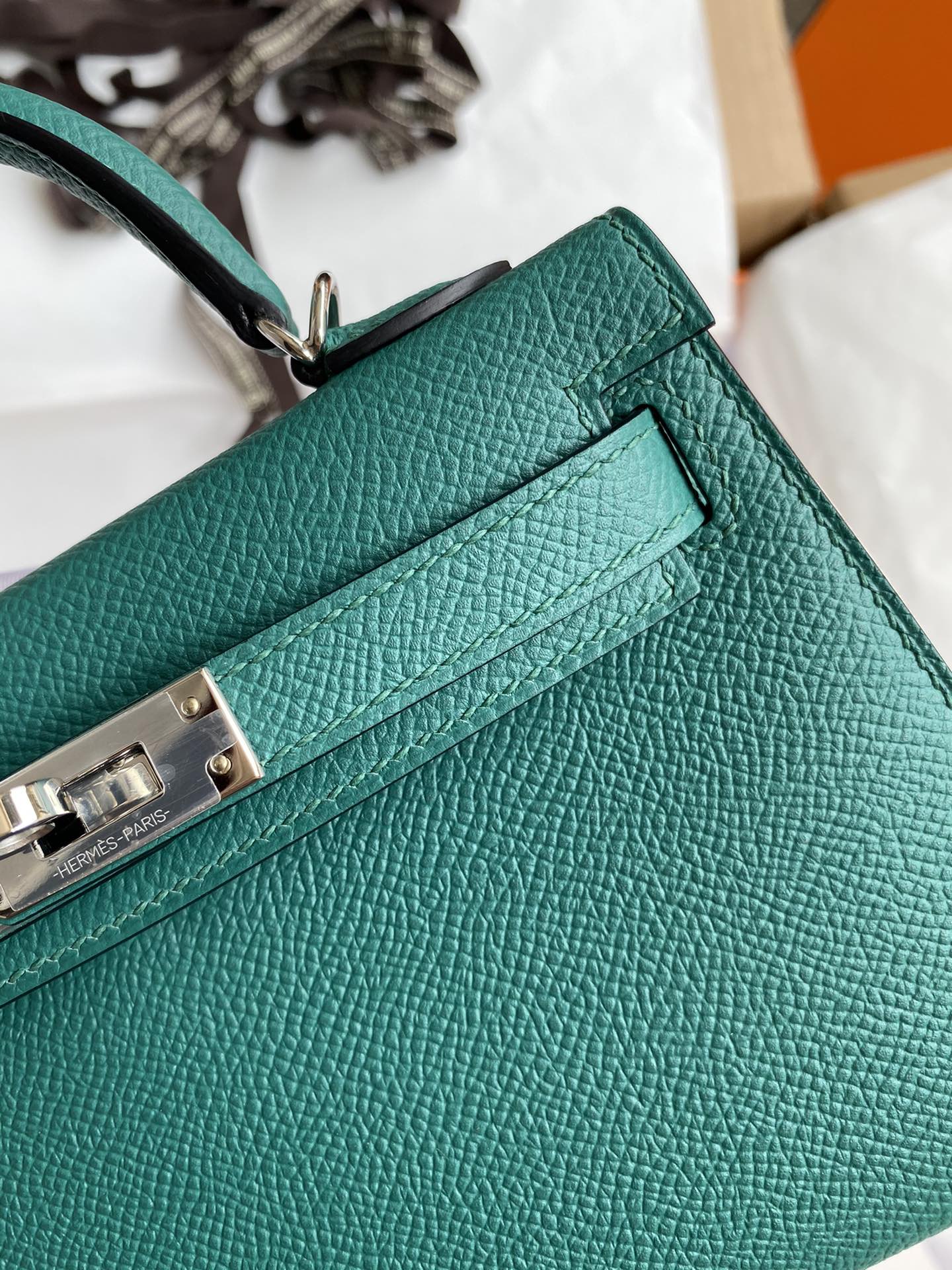 Hermes Malachite Epsom Kelly Mini II Handmade