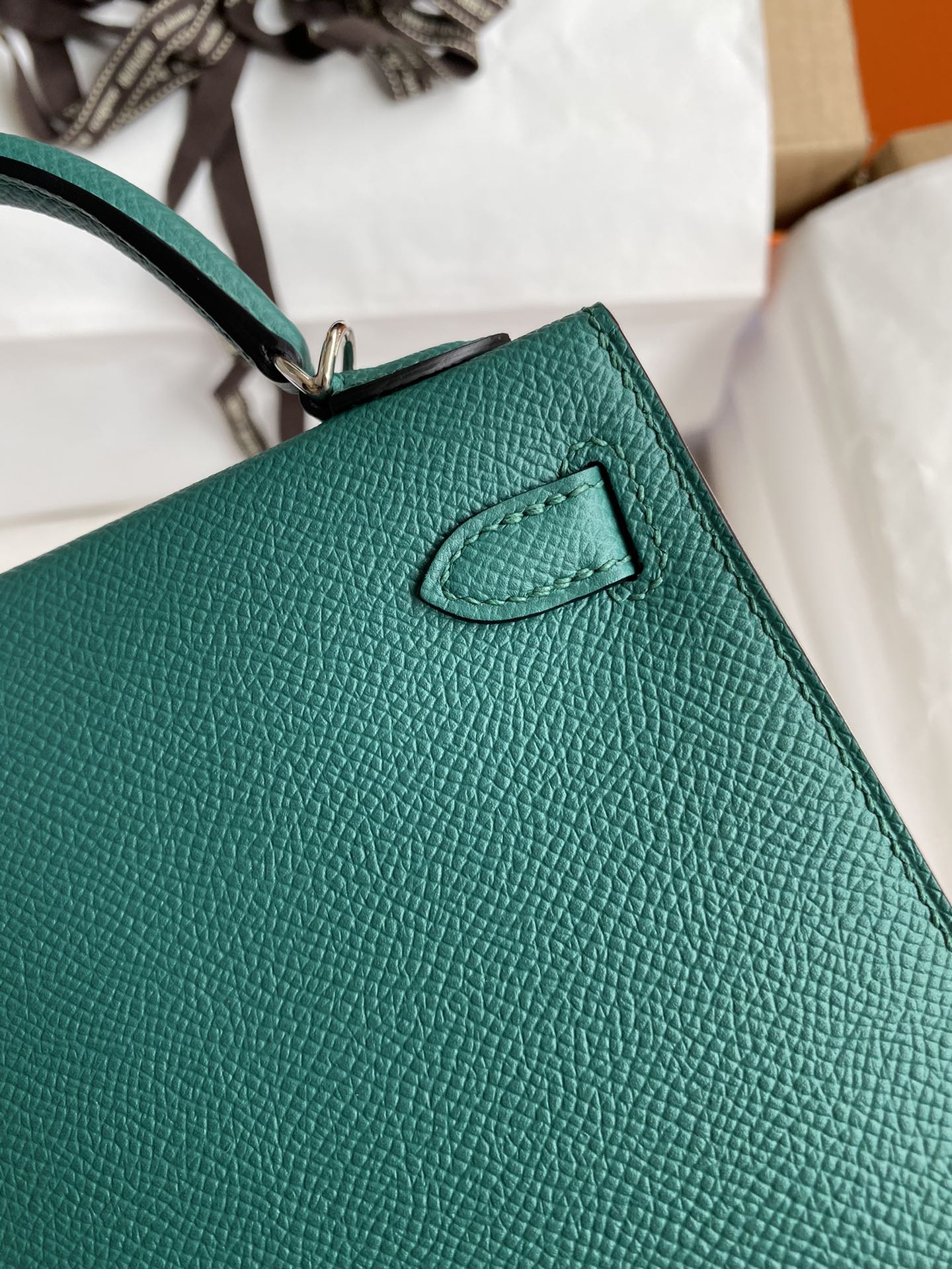 Hermes Malachite Epsom Kelly Mini II Handmade