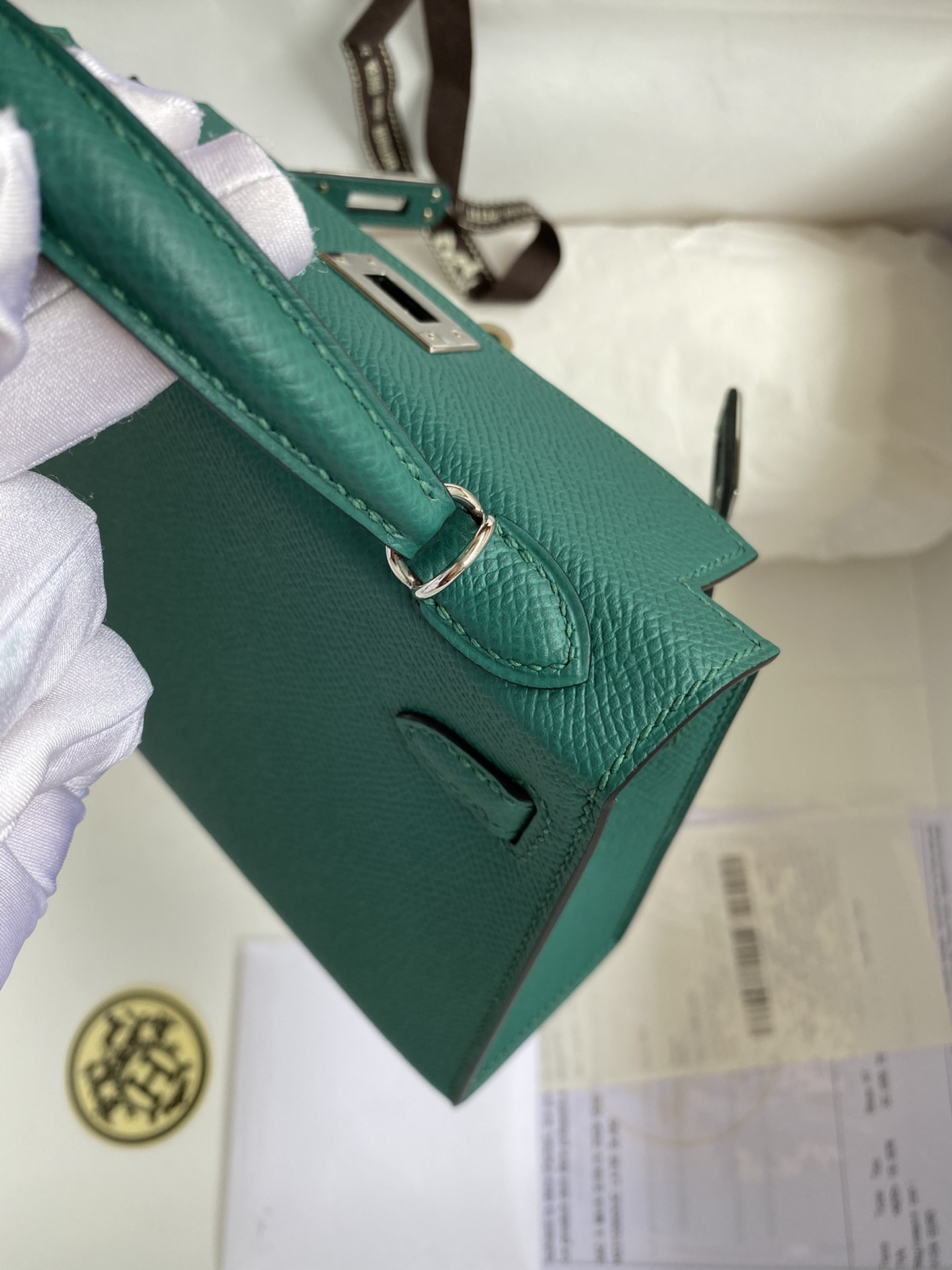Hermes Malachite Epsom Kelly Mini II Handmade