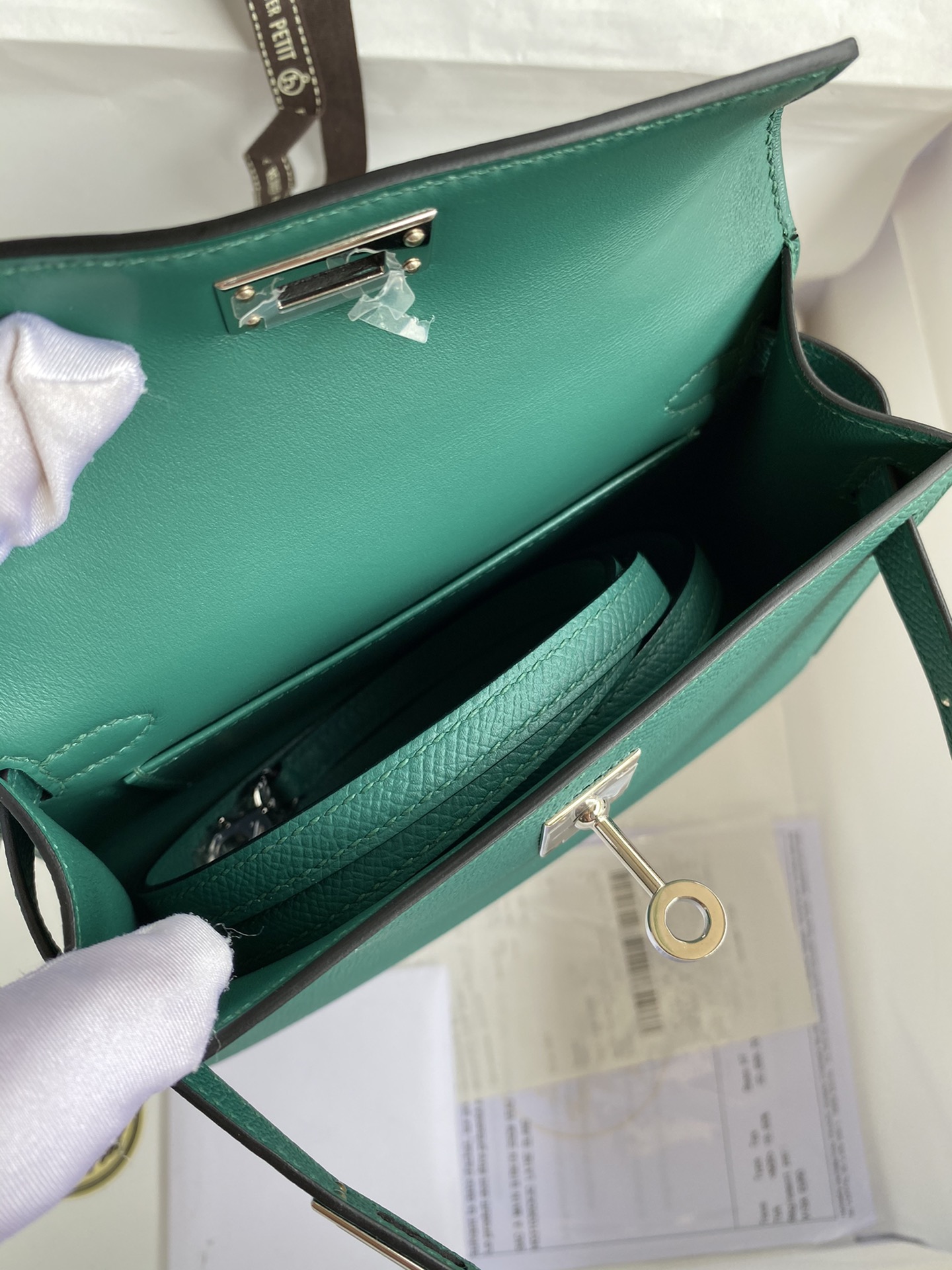 Hermes Malachite Epsom Kelly Mini II Handmade