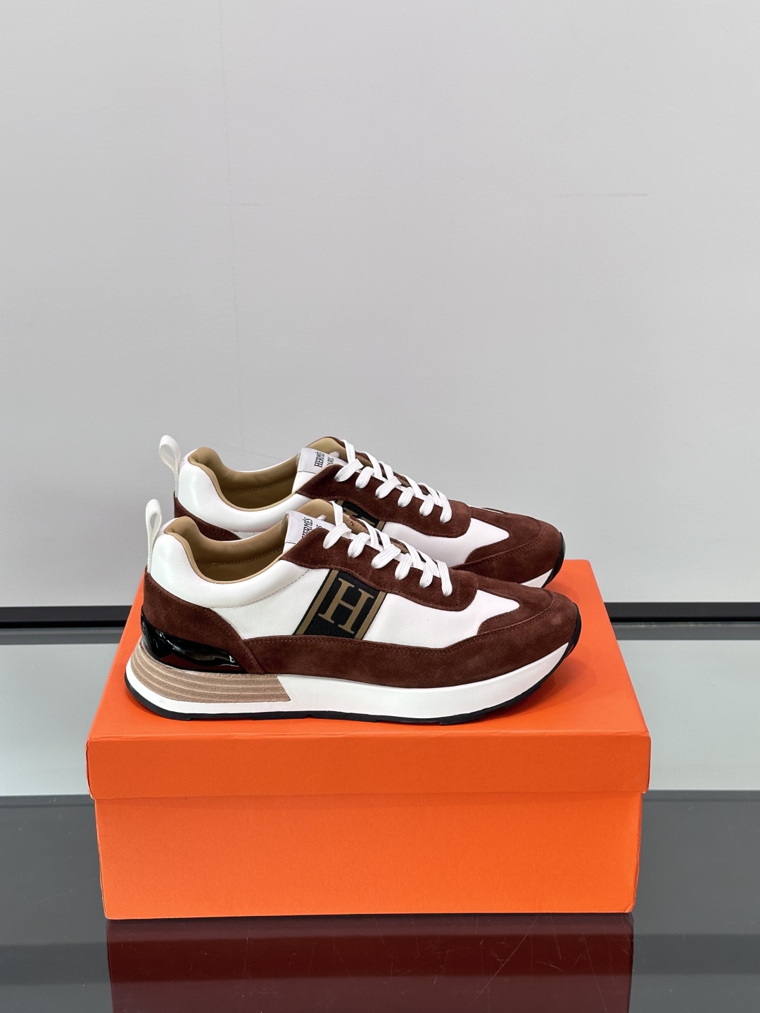Hermès Brown Suede H Sneakers