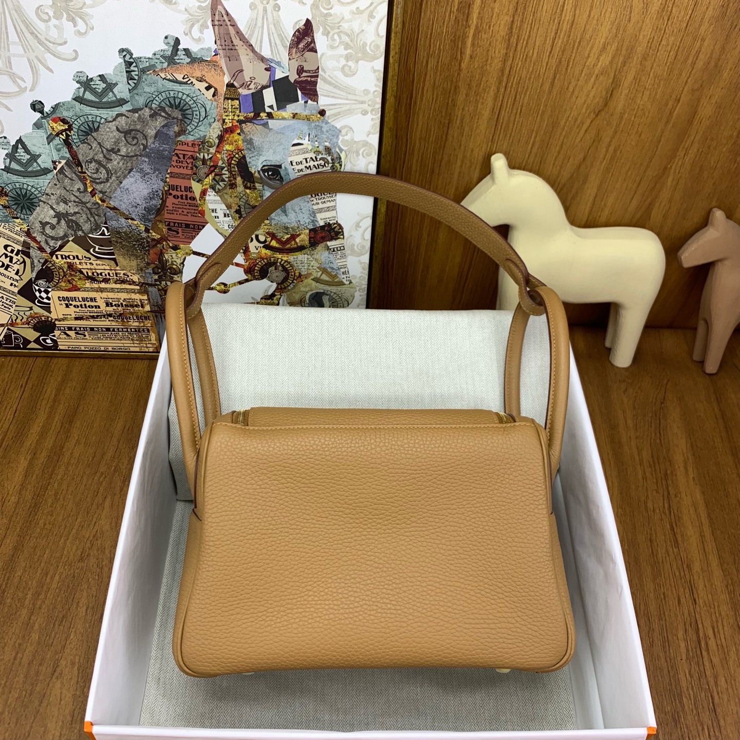 Hermes Mini Lindy 20 Gold Clémence Caramel