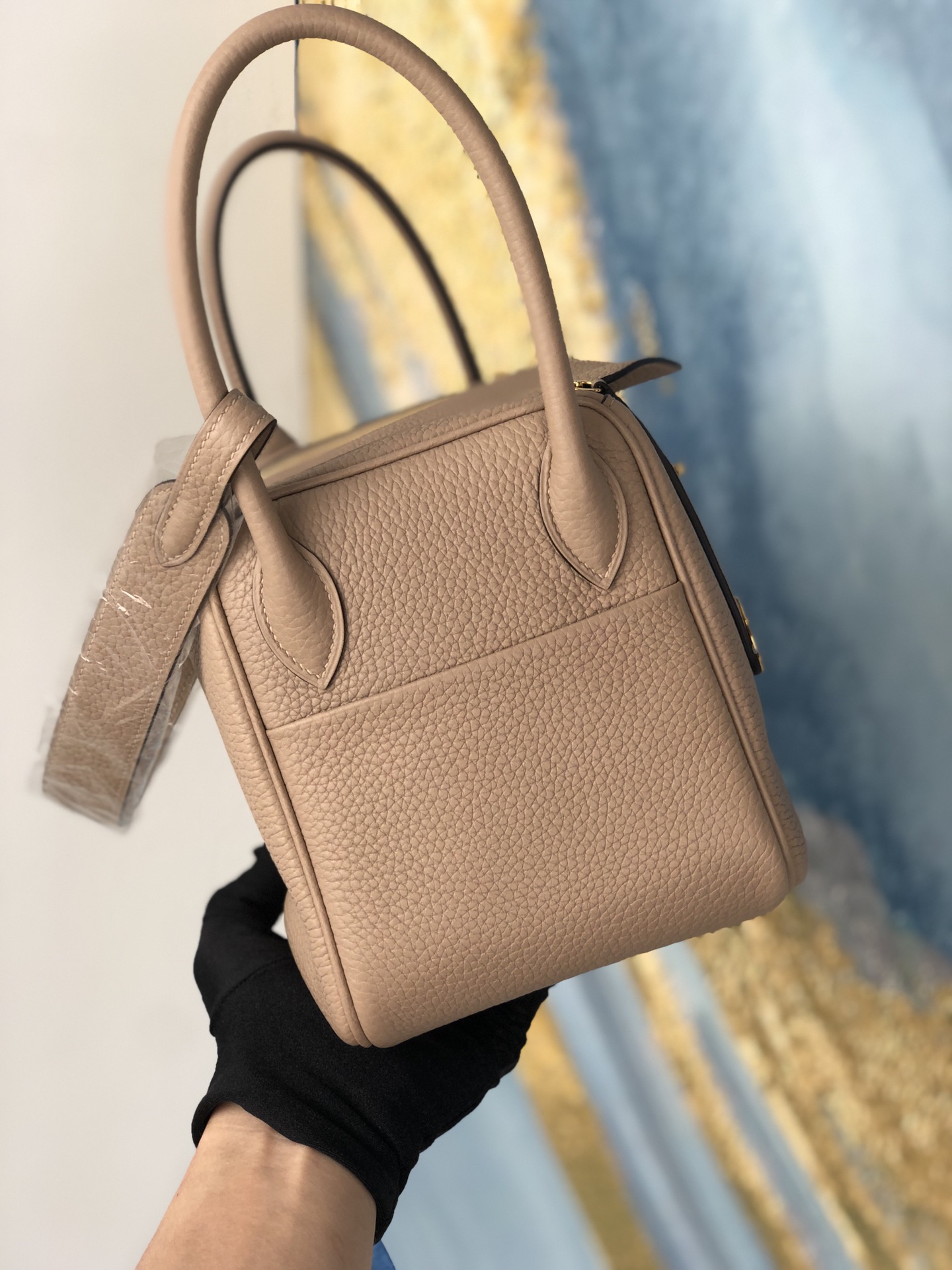 Hermes Mini Lindy Clemence Khaki Silver Hardware Handmade  26cm