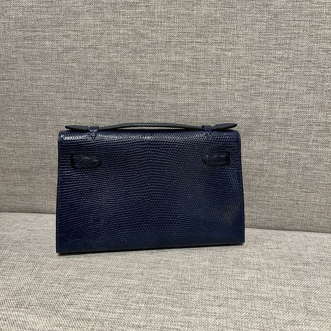 Hermes MiniKelly Pochette Shiny Alligator Crocodile 67 Vert Fonce GHW