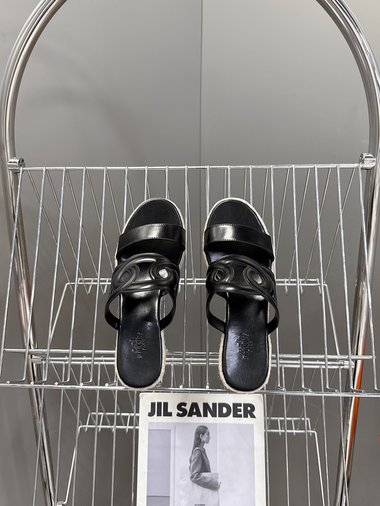 leather Hermès Black Espadrille Slides - Hermès Black Leather