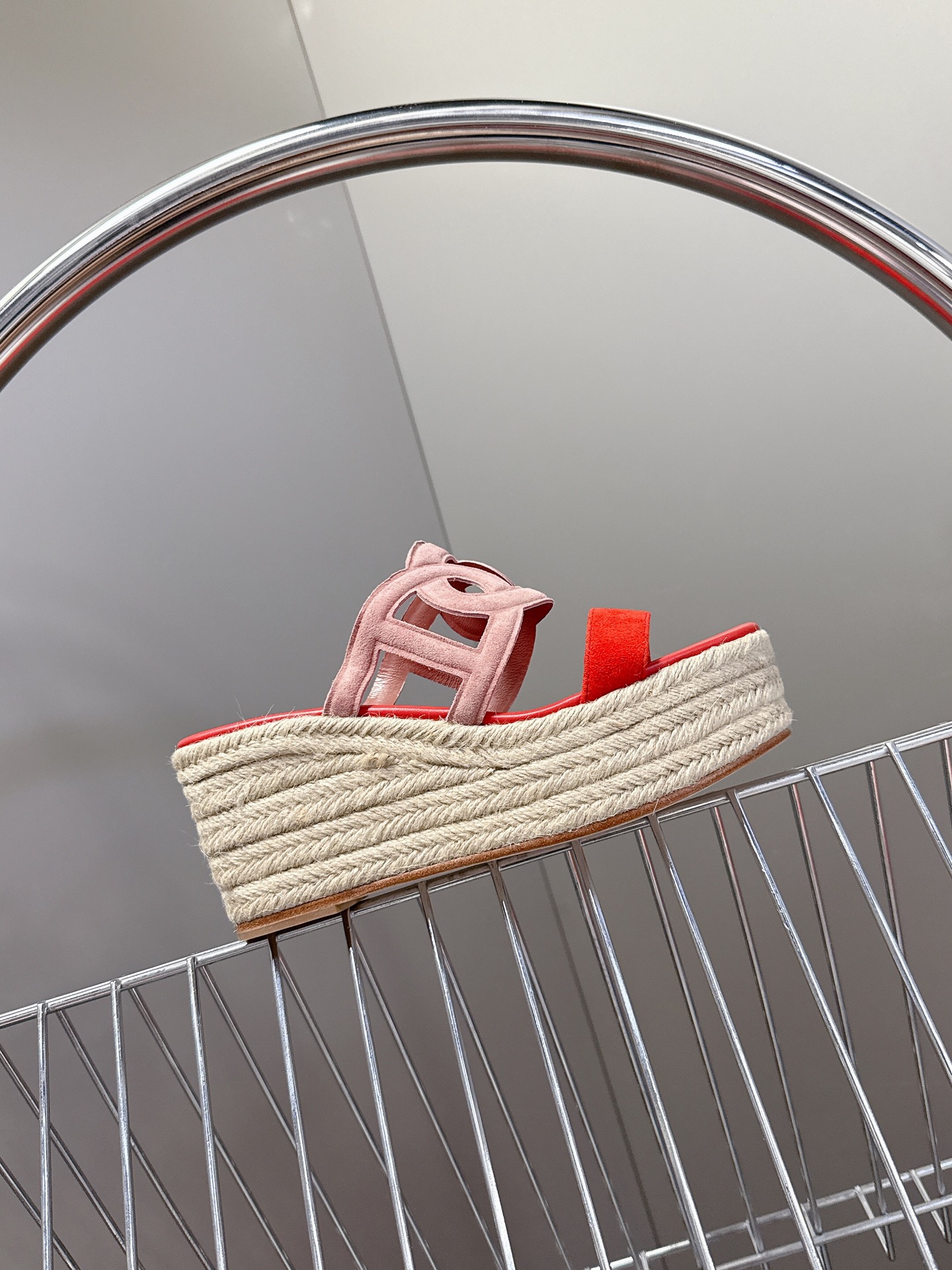 Hermes  Nappa Ithea Espadrille Wedge Sandals red