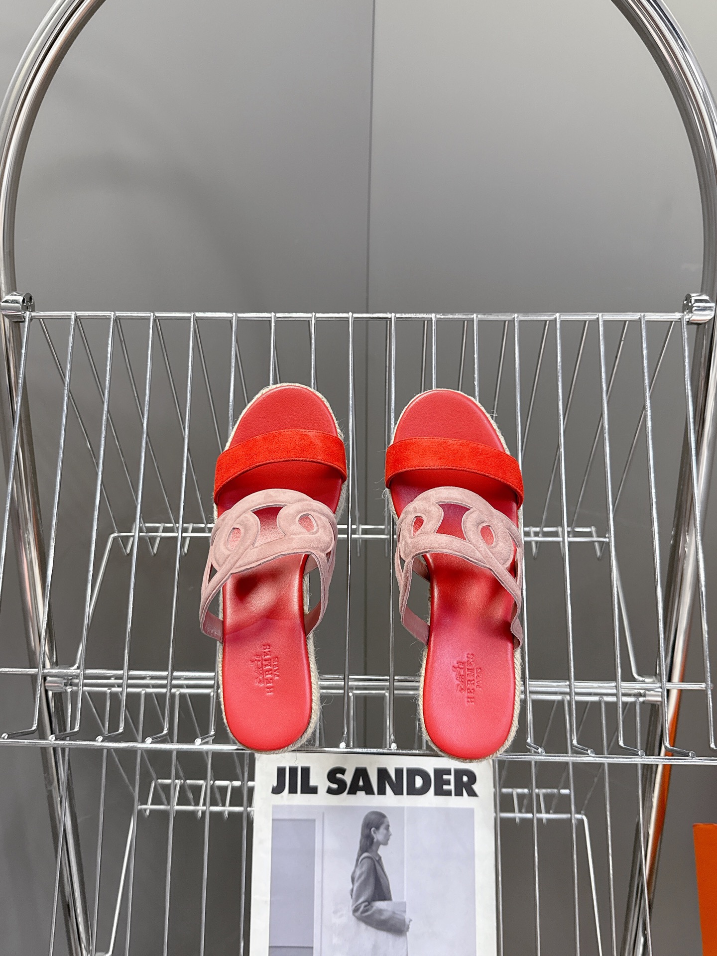 Hermès Red Suede Espadrille Sandals - Pink 'H' Detail