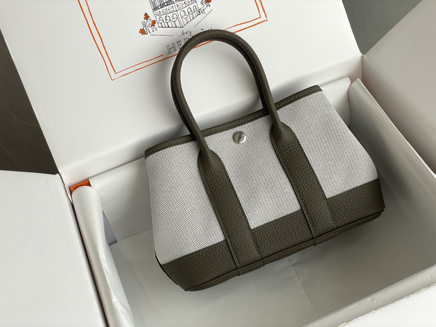 Hermes Neo Garden Party 23 Grey Cotton Canvas Palladium