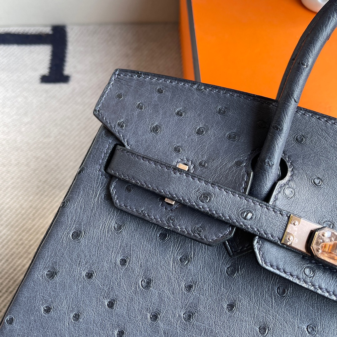 Hermes Ostrich Blue Birkin 30 Bag with Palladium Hardware