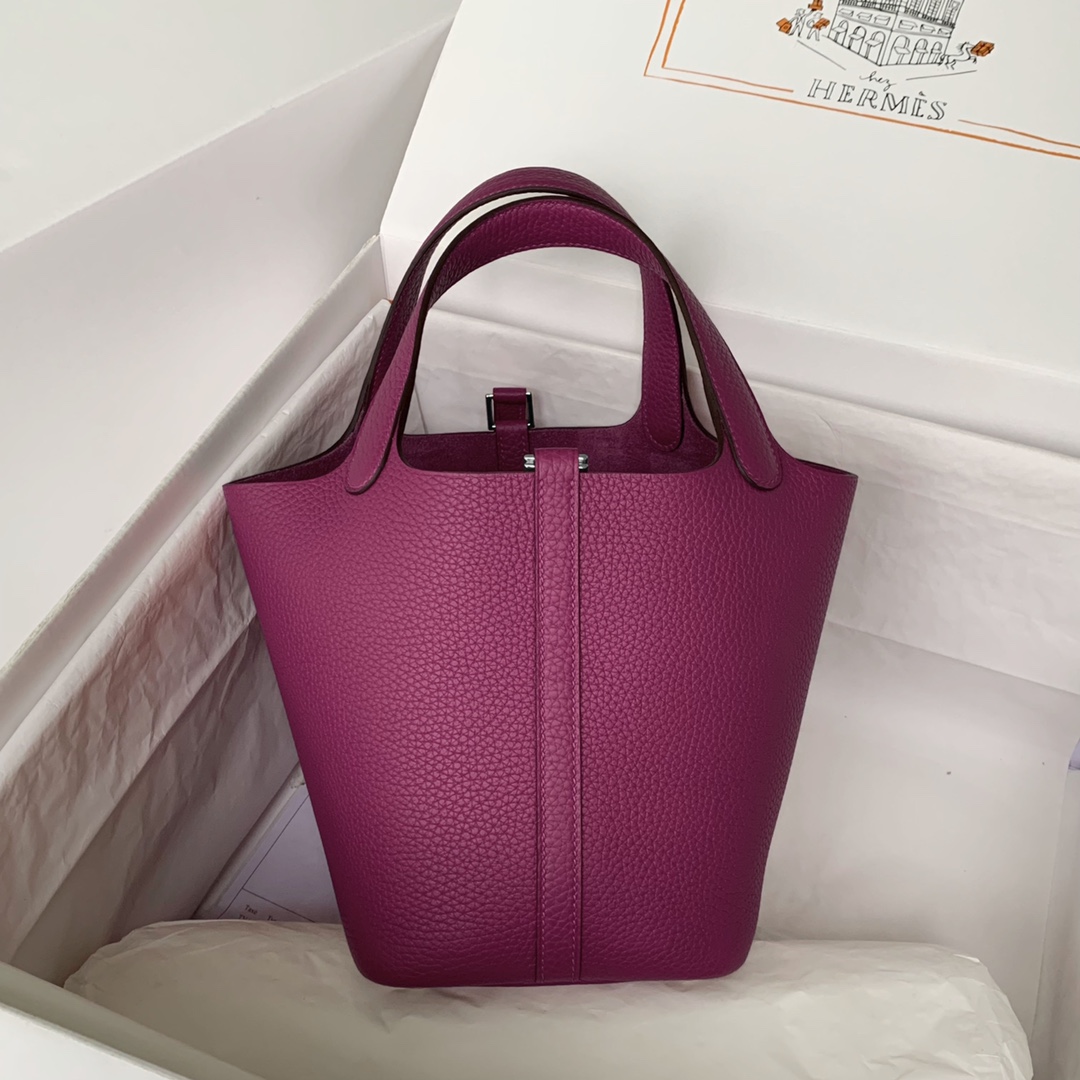 Hermes Picotin 18 Taurillon Clemence purple bag