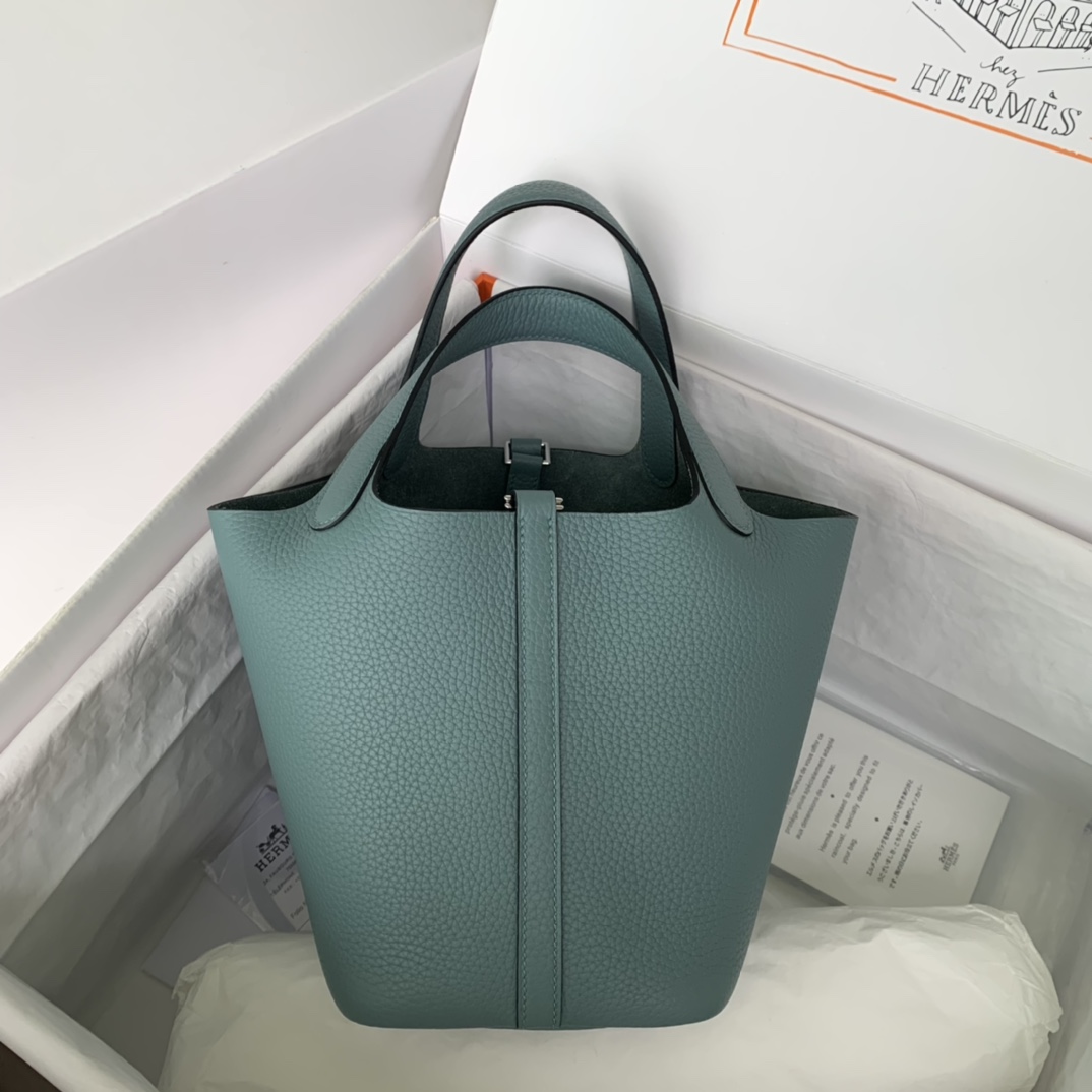 Hermes Picotin Almond green Silver Hardware Handmade hand stitched 18cm